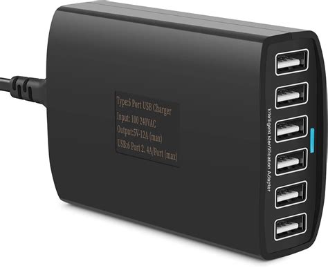 Amazon USB Charger 60 Watt 12A 6 Port PowerPort 6 Multi USB Wall