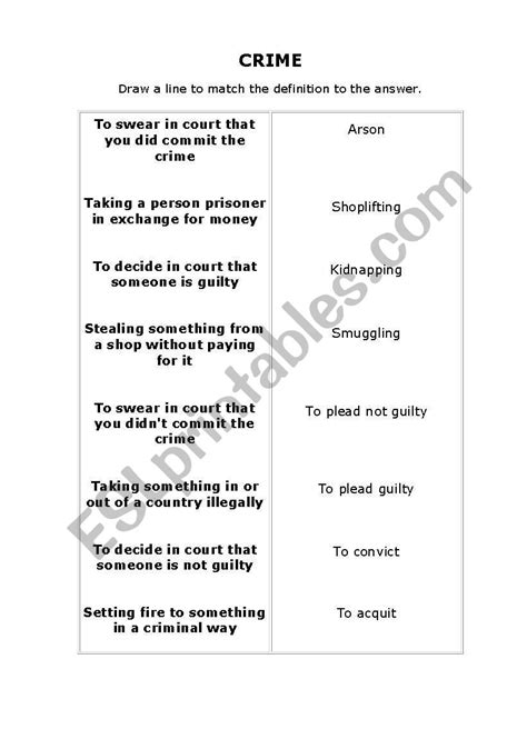 English Worksheets Crime Vocab