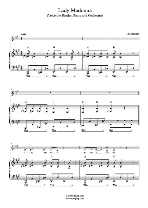 Piano Sheet Music Lady Madonna (voice the Beatles, piano and orchestra) (Beatles)