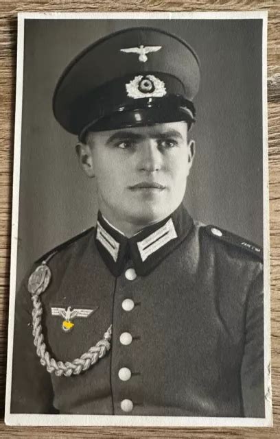 Pk Portrait Foto Gef Wehrmacht Wh Heer Waffenrock Schirmm Tze