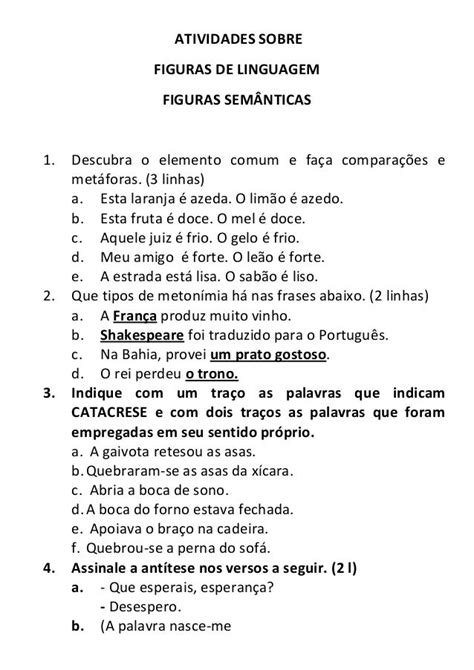 Atividade Figuras De Linguagem 7 Ano Sololearn