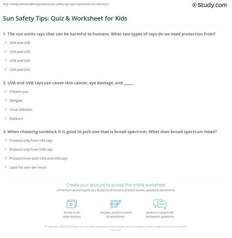 Sun Safety Worksheet For Kindergarten