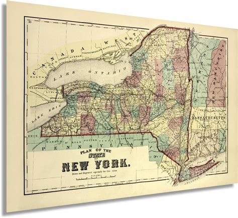 Amazon HISTORIX Vintage 1875 New York State Map 16x24 Inch