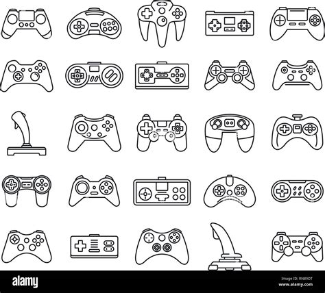 Gaming Joystick Icons Set Outline Set Of Gaming Joystick Vector Icons