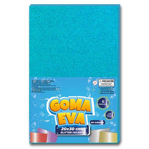 GOMA EVA GLITTER CELESTE PAQ 6 UNI 20X30 CM Red America Mayorista