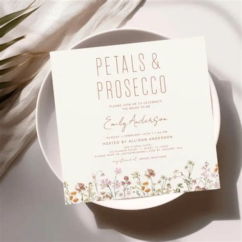 Wildflower Petals Prosecco Bridal Shower Invitation Zazzle