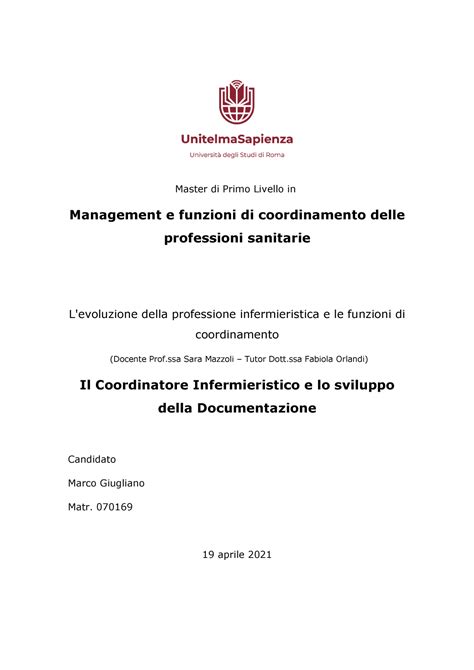 Il Coordinatore Infermieristico E Lo Sviluppo Della Documentazione