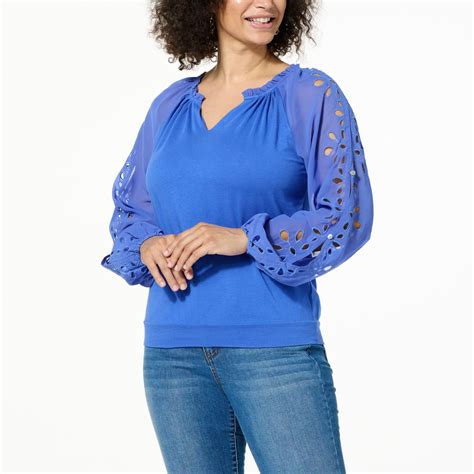 Colleen Lopez Knit Top With Eyelet Sleeves 21895046 HSN