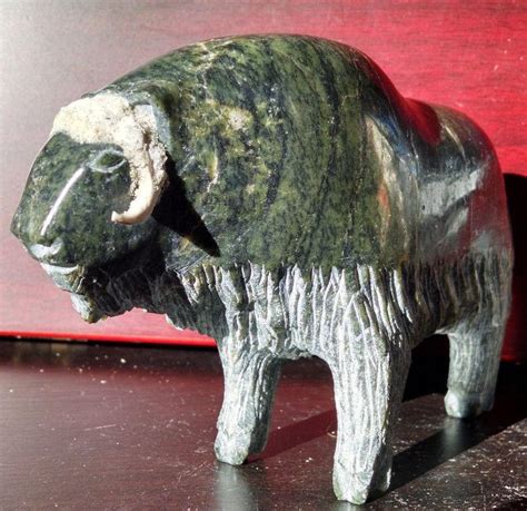 Marble Musk Ox Carving Signed by Jomie Aipeelee - Inuit Art Sculpture | #1789130168