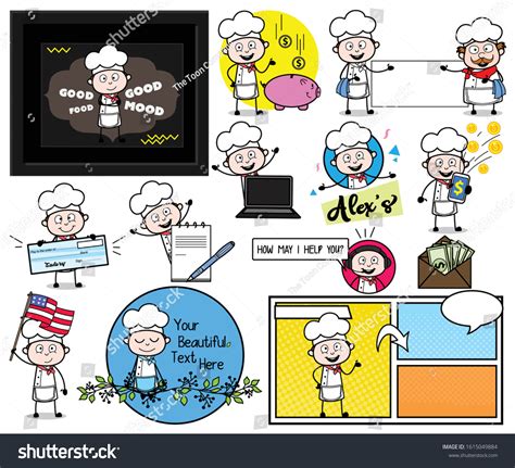 Cartoon Chef Different Concepts Collection Comic เวกเตอร์สต็อก ปลอด