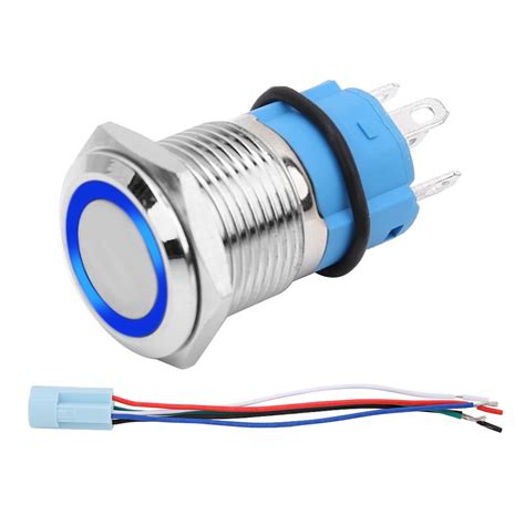 Blue 16mm 12V Waterproof Car LED Light Self Locking Latching Push