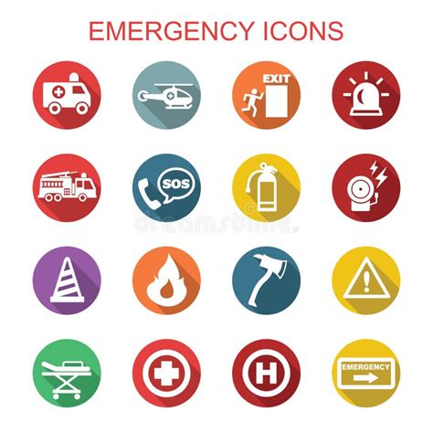 Emergency Long Shadow Icons Stock Vector - Illustration of emergency ...