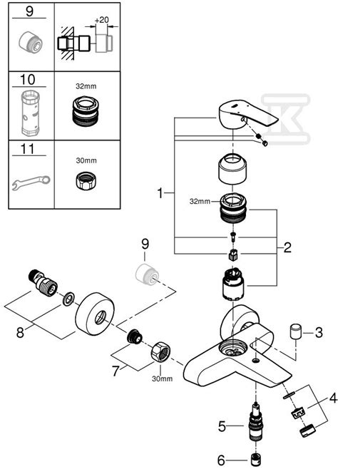 Bateria Wannowa Grohe Eurosmart Jednouchwytowa Chrom