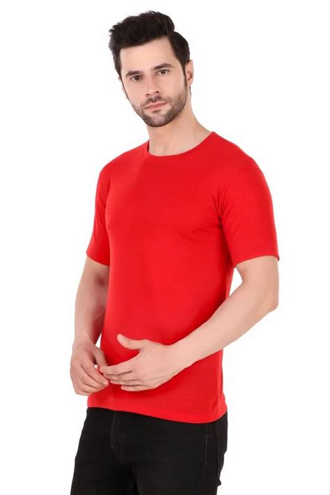 Men Plain Cotton Round Neck Red T Shirt 180 GSM Bio Wash At Rs 145