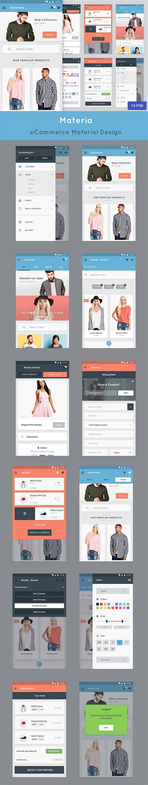 Materia Ecommerce App Ui Kit Material Design Psd Templates Avaxgfx