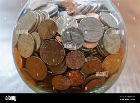 Battered Glass Tip Or Donation Jar Collecting Lots Of Pocket Change