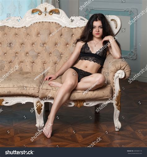 Sexy Female Black Lingerie Sitting On Stock Photo Edit Now 435585115