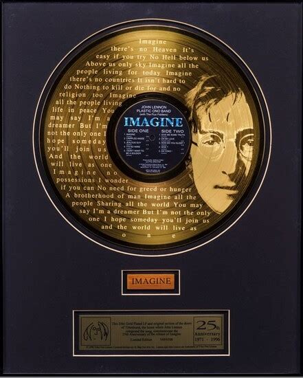 John Lennon Imagine Record 24kt Gold Plated Framed With Door