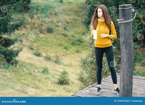 Brunette Woman Hiking In Mountains Stock Photo Image Of Adventure People