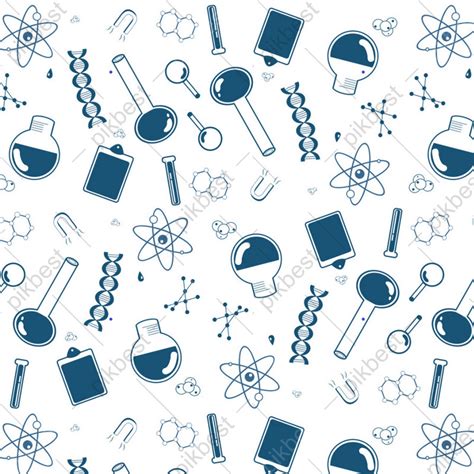 Blue And White Drawing Chemistry Instrument Elements Filled Tiling