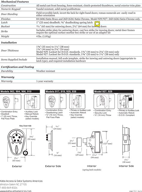 kaba simplex  series specifications kaa