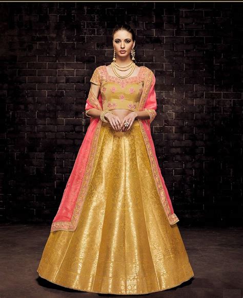 Yellow Embroidery Brocade Lehenga Nakkashi 3024708