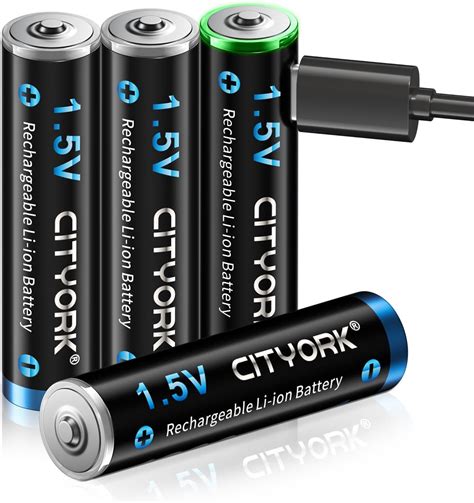 CITYORK Lot De 4 Piles Rechargeables Lithium Ion AAA 1 5 V 1200 MWh