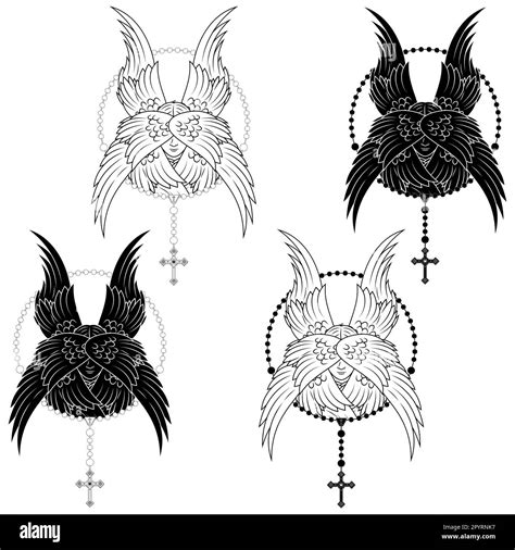 Vector Design Of Seraphim With Christian Rosary Symbol Of Catholic