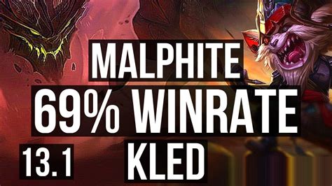 Malphite Vs Kled Top 69 Winrate 6 3 11 Euw Master 13 1 Youtube