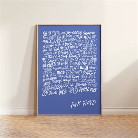 Wish You Were Here Pink Floyd Song Lyrics Art Print By Lyrical Lettering