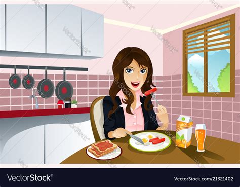 Woman Eating Breakfast Royalty Free Vector Image