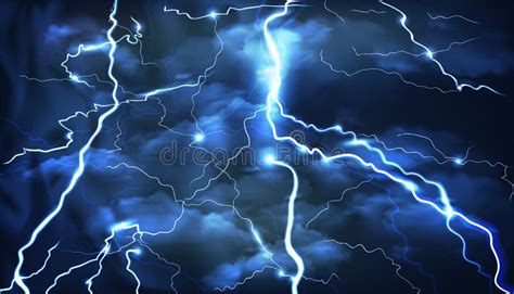 Lightning on a Blue Background with Flashes Stock Photo - Image of ...