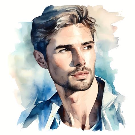 Hombre Guapo Retrato Acuarela Clipart Foto Premium