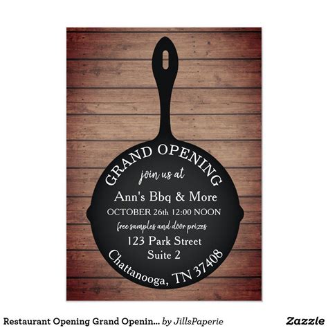 Restaurant Opening Grand Opening Rustic Skillet Invitation