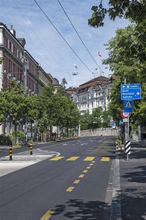 Building And Street At City Of Lausanne Switzerland Editorial Stock