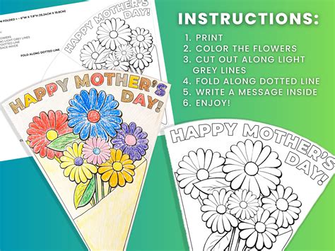 Mothers Day Coloring Card Mothers Day Card Printable Flower Bouquet