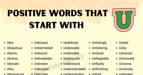 Positive Words That Start With U In English English Study Online