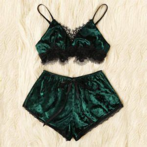 Women Lace Trim Velvet Lingerie Set Sexy Sleepwear Td Mercado