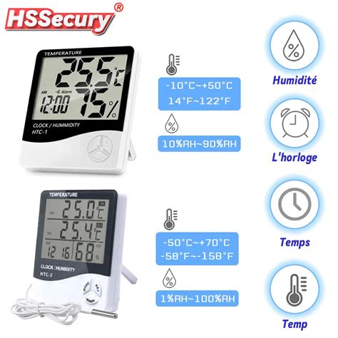 Thermomètre et hygromètre électronique LCD pour intérieur et extérieur