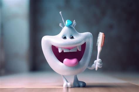 Premium Ai Image Cute Healthy Shiny Cartoon Tooth Character Holding