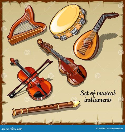 String And Wind Musical Instruments Six Icons Stock Vector