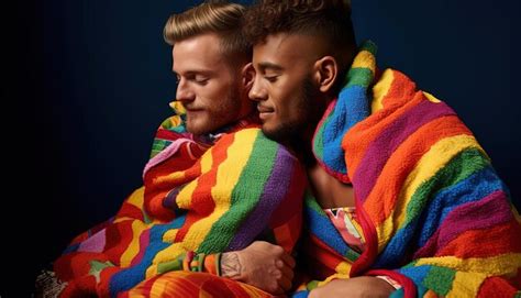 Premium Photo Gay Men Wrapped In Rainbow Flags In The Style Of Mixed