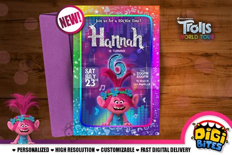 Trolls World Tour Birthday Invitation Digital Queen Poppy Etsy Ireland