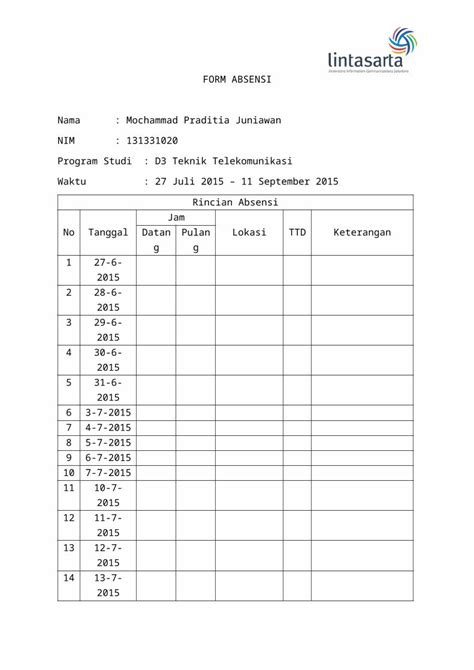 Docx Form Absensi Kp Dokumentips