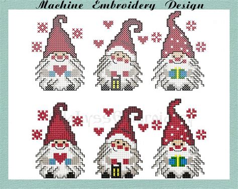 Three Christmas Gnomes Cross Stitch Set Products Swak Embroidery