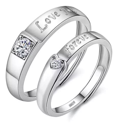 Par Anillos Plata 925 Ajustables Love Promesa Novios Parejas Meses