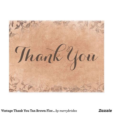 Vintage Thank You Tan Brown Floral Wedding Party Postcard Zazzle