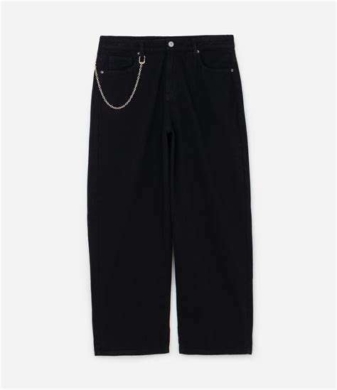 Calça Baggy Preta Renner - Calça Super Baggy em Sarja com Corrente no Passante Preto - Renner