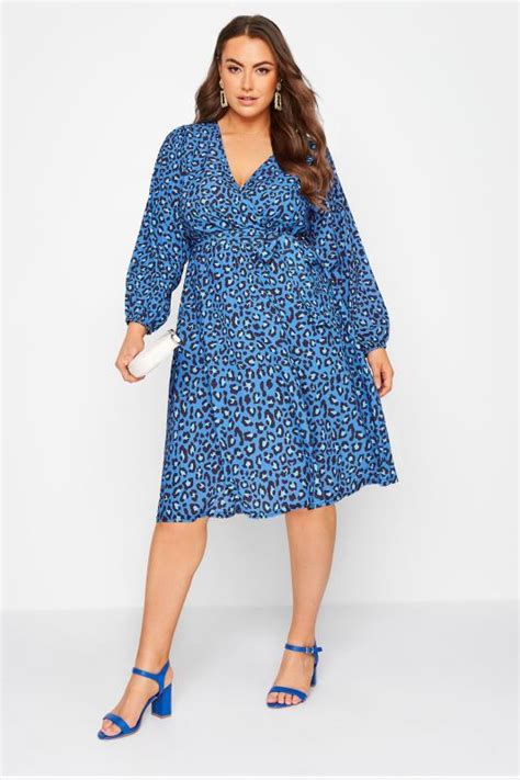 Yours London Plus Size Blue Leopard Print Wrap Dress Yours Clothing