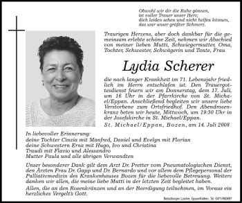 Traueranzeigen Von Lydia Scherer Trauer Bz